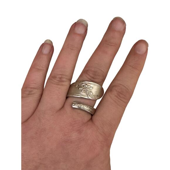 Wrap Style Floral Size 9 Sterling Silver Plated Spoon Ring - Picture 5 of 6